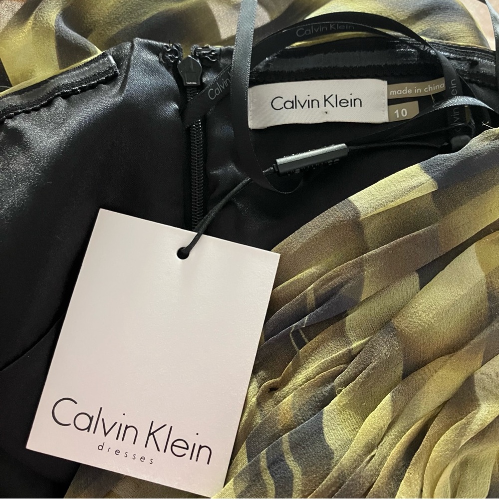 CALVIN KLEIN Strapless Print Silk Dress 10 NEW NWT - Picture 7 of 11